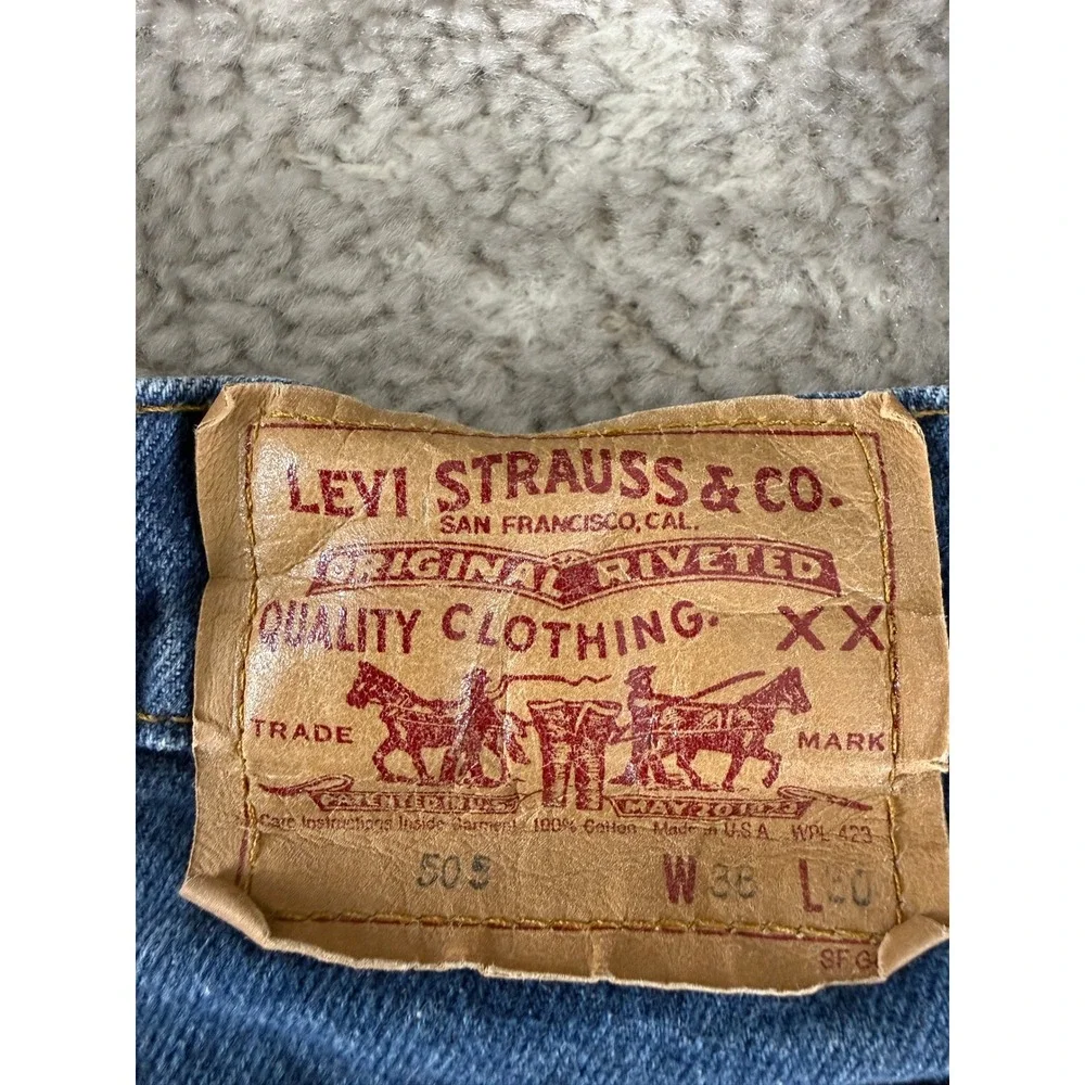 Levi's Size 38x30 505 Straight Leg Regular Fit Denim Jeans Blue Full Length Mens
